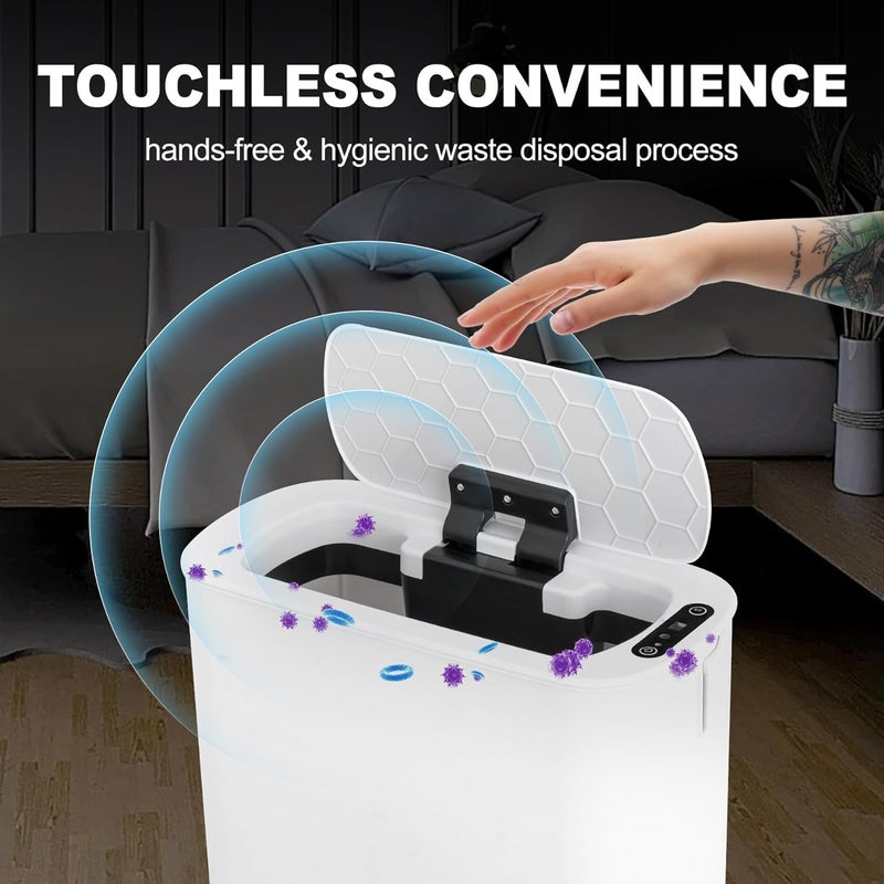 Cesun Motion Sensor Trash Can, 5 Gallon Automatic Bathroom Garbage Can with Lid, Touchless Smart Plastic Slim Wastebasket for Bathroom, Office, rv, Bedroom, Living Room, White - Image 4